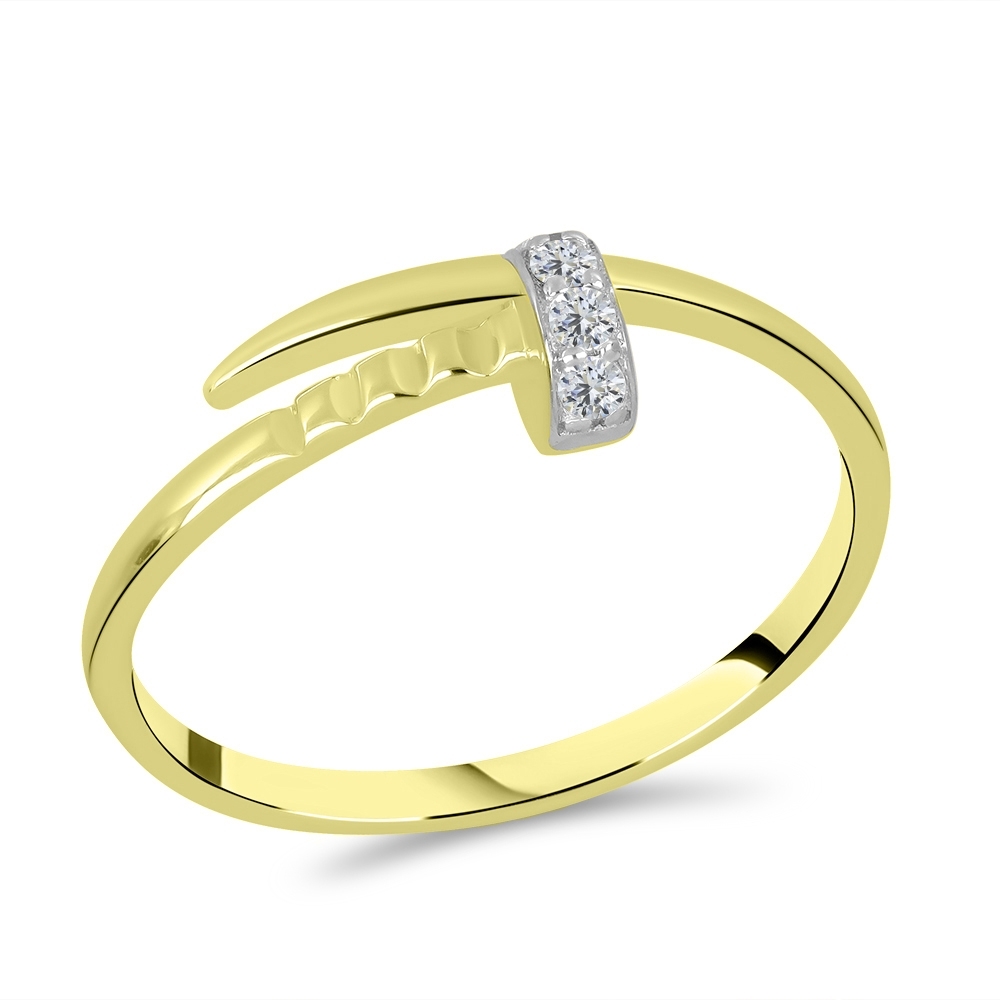 Prsteň zo žltého zlata s kameňmi SYN ZIRKÓN 5A- BIELY