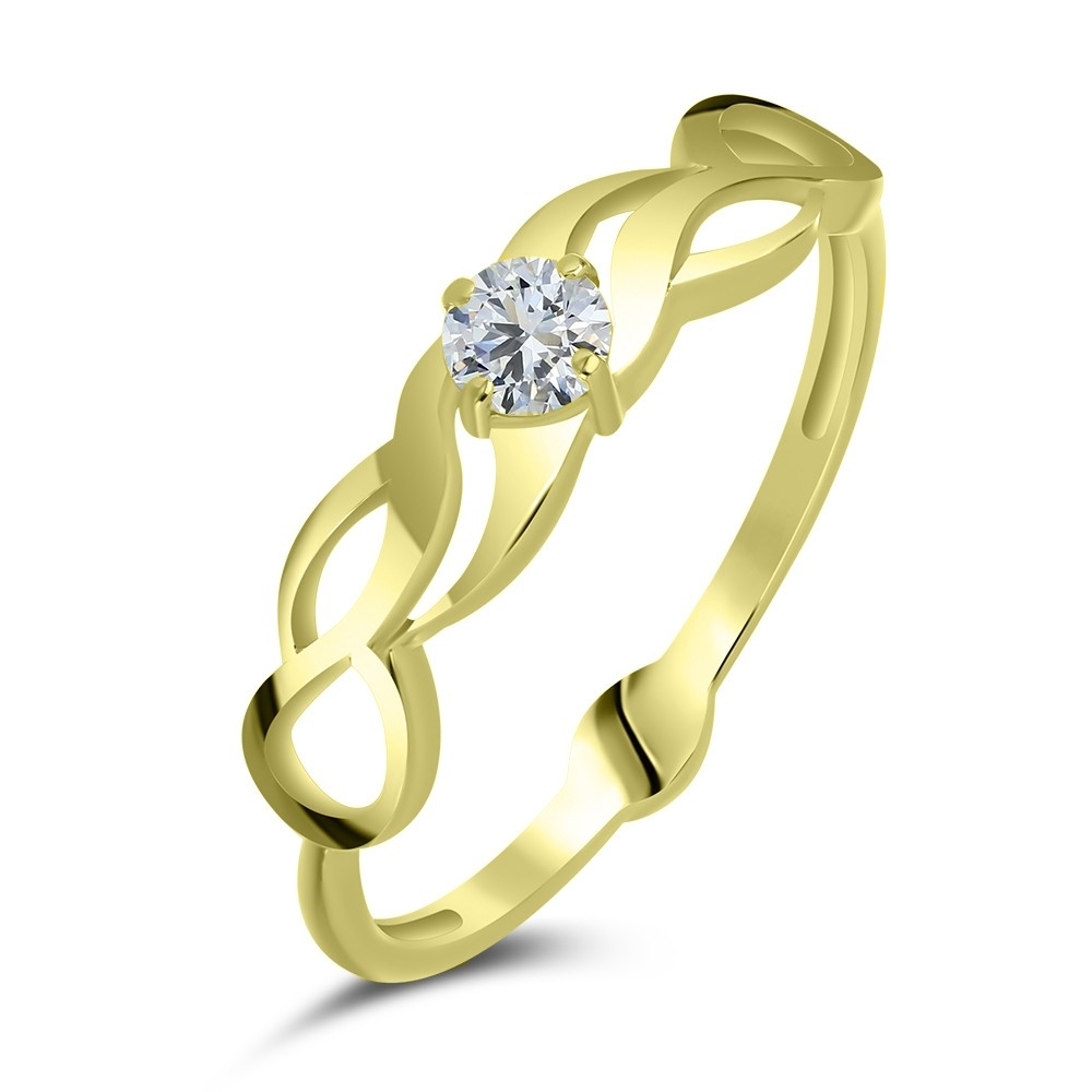 Prsteň zo žltého zlata s kameňmi SYN ZIRKÓN 5A- BIELY