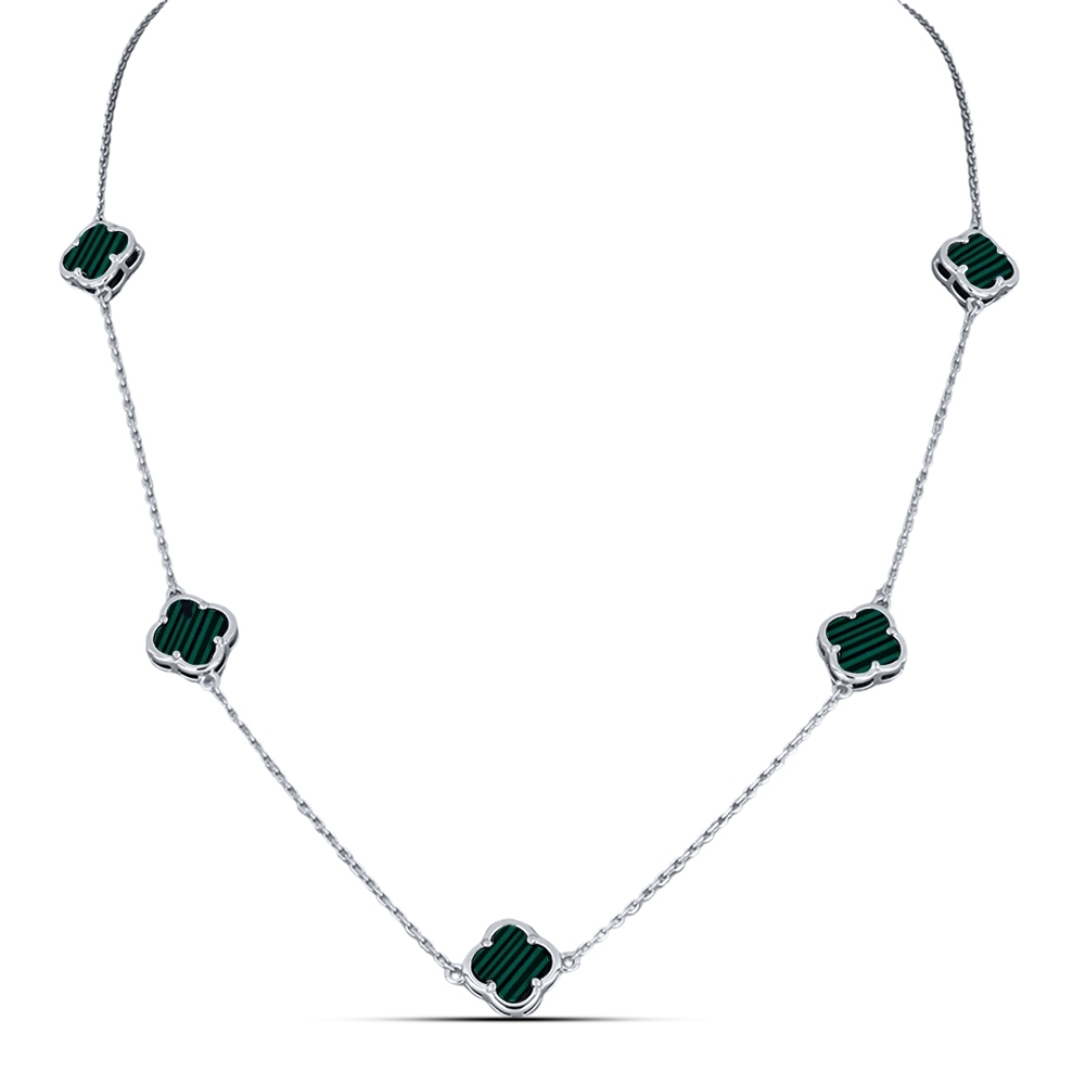 Náhrdelník z bieleho zo striebra s kameňmi MALACHIT