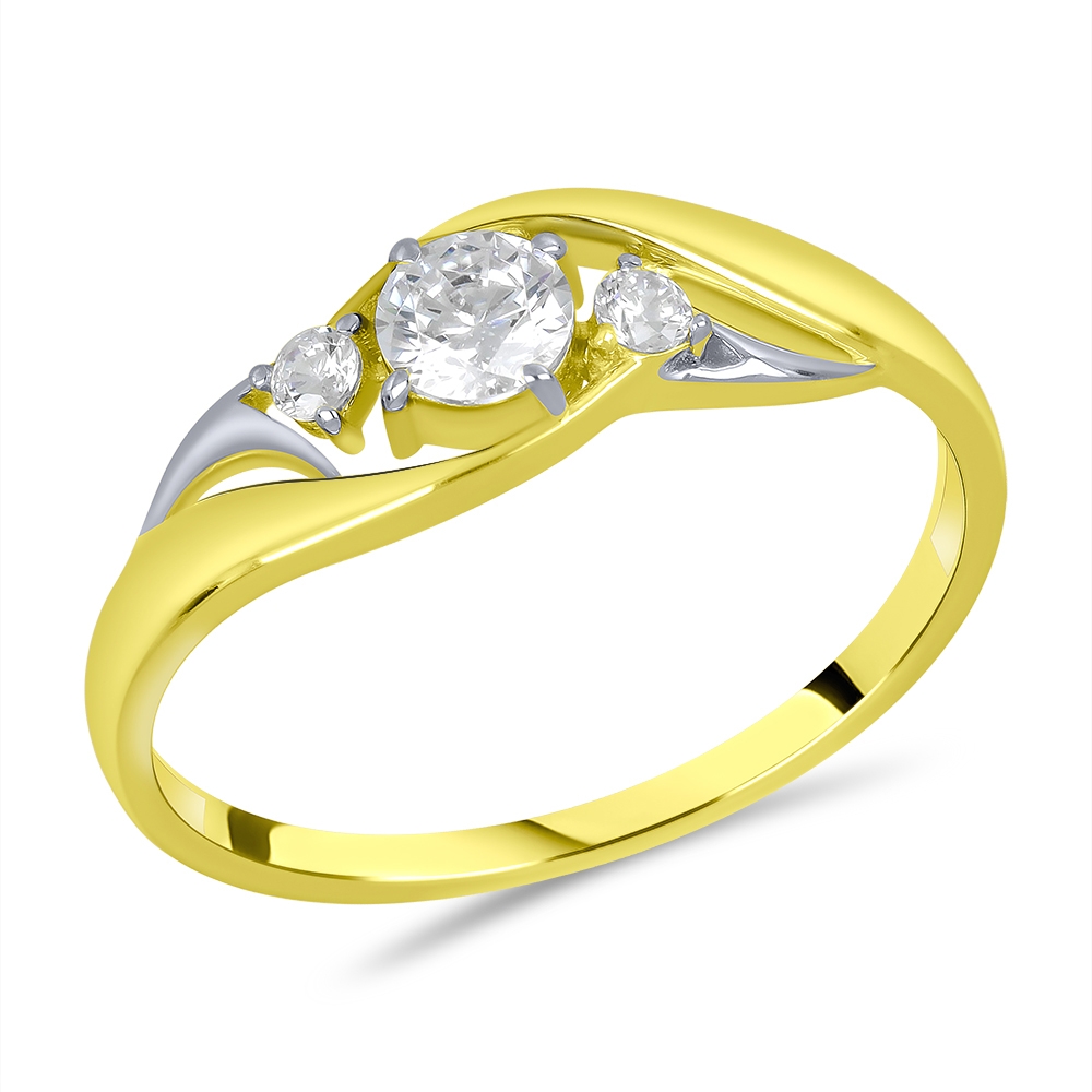 Prsteň zo žltého zlata s kameňmi SYN ZIRKÓN 5A- BIELY