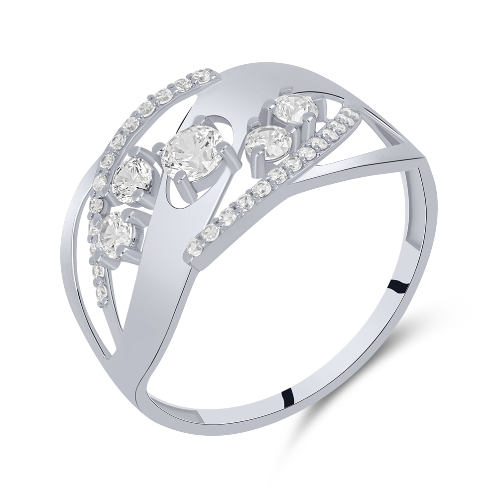 Prsteň z bieleho zlata s kameňmi SYN ZIRKÓN 5A- BIELY