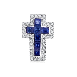 Prívesok z bieleho zlata s kameňmi Diamant, Zafír