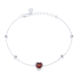 Náramok  zo striebra s kameňmi GRANÁT, SYN ZIRKÓN 5A- BIELY