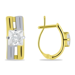 Náušnice z bieleho a zo žltého zlata s kameňmi SYN ZIRKÓN 5A- BIELY
