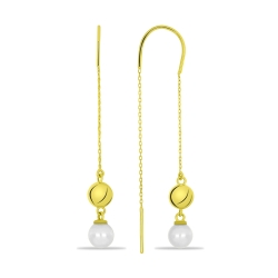 Náušnice zo žltého zlata s kameňmi RIEČNA BIELA PERLA