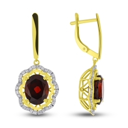 Náušnice zo žltého zlata s kameňmi Granát, Swarovski