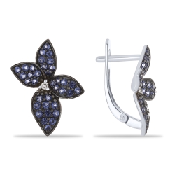 Náušnice z bieleho zlata s kameňmi KORUNDOVÝ ZAFÍR, DIAMANT