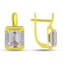 Náušnice zo žltého zlata s kameňmi KRIŠTAĽ, SYN ZIRKÓN 5A- BIELY