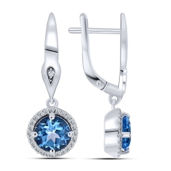 Náušnice  zo striebra s kameňmi Topás SWISS BLUE, SYN ZIRKÓN 5A- BIELY