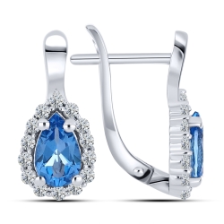 Náušnice  zo striebra s kameňmi Topás SWISS BLUE, SYN ZIRKÓN 5A- BIELY