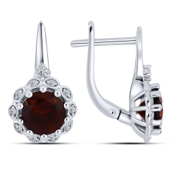 Náušnice  zo striebra s kameňmi GRANÁT, SYN ZIRKÓN 5A- BIELY
