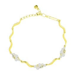 Náramok zo žltého zlata s kameňmi RIEČNA BIELA PERLA, SYN ZIRKÓN 5A- BIELY