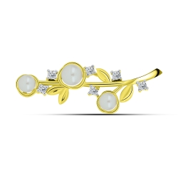 Brošňa zo žltého zlata s kameňmi RIEČNA BIELA PERLA, SYN ZIRKÓN 5A- BIELY