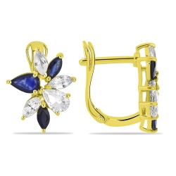 Náušnice zo žltého zlata s kameňmi ZAFÍR, ZAFÍR- BIELY