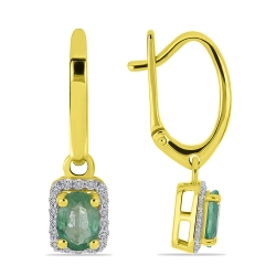 Náušnice zo žltého zlata s kameňmi SMARAGD- ZAMBIA, DIAMANT