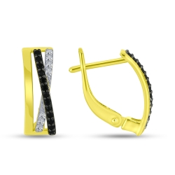 Náušnice zo žltého zlata s kameňmi SYN ZIRKÓN 5A- BIELY, ČIERNY SPINEL