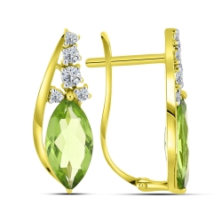 Náušnice z bieleho a zo žltého zlata s kameňmi PERIDOT, SYN ZIRKÓN 5A- BIELY