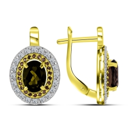 Náušnice zo žltého zlata s kameňmi ZÁHNEDA, SYN ZIRKÓN 5A- BIELY