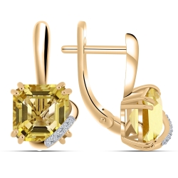 Náušnice z ružového zlata s kameňmi CITRÍN, SYN ZIRKÓN 5A- BIELY