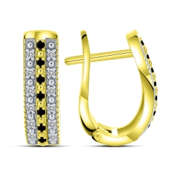 Náušnice z bieleho a zo žltého zlata s kameňmi SYN ZIRKÓN 5A- BIELY, ČIERNY SPINEL