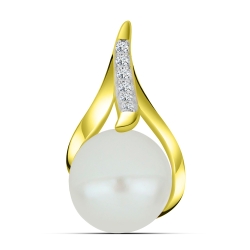 Prívesok zo žltého zlata s kameňmi RIEČNA BIELA PERLA, SYN ZIRKÓN 5A- BIELY