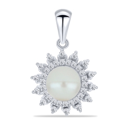 Prívesok z bieleho zlata s kameňmi RIEČNA BIELA PERLA, SYN ZIRKÓN 5A- BIELY