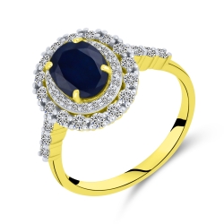 Prsteň zo žltého zlata s kameňmi ZAFÍR, DIAMANT