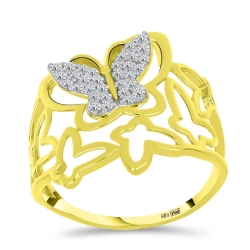 Prsteň zo žltého zlata s kameňmi SYN ZIRKÓN 5A- BIELY