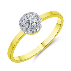 Prsteň z bieleho a zo žltého zlata s kameňmi SYN ZIRKÓN 5A- BIELY