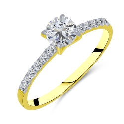 Prsteň zo žltého zlata s kameňmi SYN ZIRKÓN 5A- BIELY