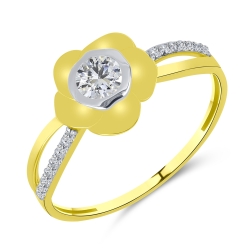 Prsteň z bieleho a zo žltého zlata s kameňmi SYN ZIRKÓN 5A- BIELY