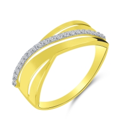 Prsteň z bieleho a zo žltého zlata s kameňmi SYN ZIRKÓN 5A- BIELY