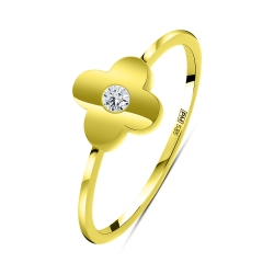 Prsteň zo žltého zlata s kameňmi SYN ZIRKÓN 5A- BIELY