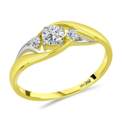 Prsteň z bieleho a zo žltého zlata s kameňmi SYN ZIRKÓN 5A- BIELY