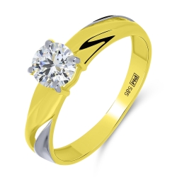 Prsteň z bieleho a zo žltého zlata s kameňmi SYN ZIRKÓN 5A- BIELY