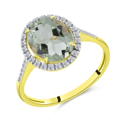 Prsteň z bieleho a zo žltého zlata s kameňmi ZELENÝ AMETYST, SYN ZIRKÓN 5A- BIELY