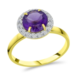 Prsteň zo žltého zlata s kameňmi MOISSANIT, SYN ZIRKÓN 5A- BIELY