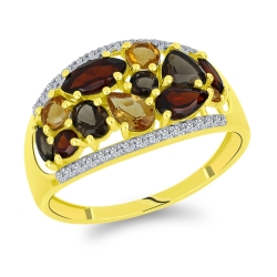 Prsteň z bieleho a zo žltého zlata s kameňmi ZÁHNEDA, GRANÁT a CITRÍN