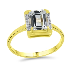 Prsteň z bieleho a zo žltého zlata s kameňmi KRIŠTAĽ, SYN ZIRKÓN 5A- BIELY