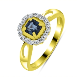 Prsteň z bieleho a zo žltého zlata s kameňmi TOPÁS- LONDON BLUE, SYN ZIRKÓN 5A- BIELY