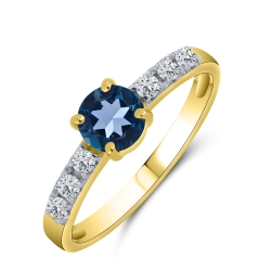 Prsteň z bieleho a zo žltého zlata s kameňmi TOPÁS- LONDON BLUE, SYN ZIRKÓN 5A- BIELY