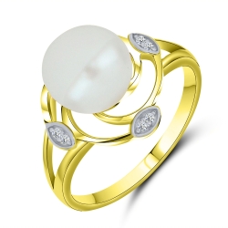 Prsteň z bieleho a zo žltého zlata s kameňmi RIEČNA BIELA PERLA, SYN ZIRKÓN 5A- BIELY