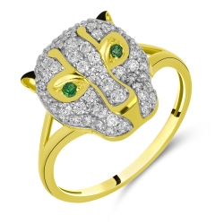 Prsteň zo žltého zlata s kameňmi SYN ZIRKÓN 5A- BIELY, SYN ZIRKÓN 5A- ZELENÝ