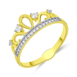 Prsteň zo žltého zlata s kameňmi SYN ZIRKÓN 5A- BIELY