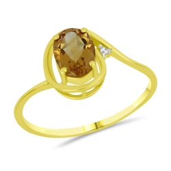 Prsteň zo žltého zlata s kameňmi Korund (rubín), Swarovski