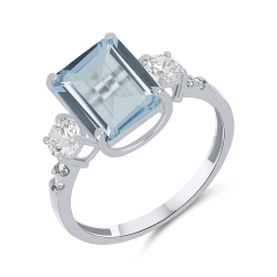 Prsteň z bieleho zlata s kameňmi SKY BLUE TOPÁS, SYN ZIRKÓN 5A- BIELY