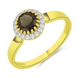 Prsteň zo žltého zlata s kameňmi ZÁHNEDA, SYN ZIRKÓN 5A- BIELY