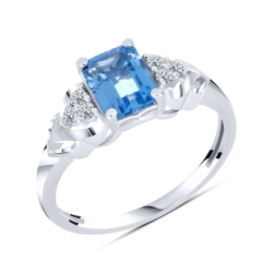 Prsteň  zo striebra s kameňmi Topás SWISS BLUE, SYN ZIRKÓN 5A- BIELY