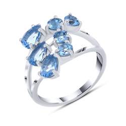 Prsteň  zo striebra s kameňmi Topás SWISS BLUE