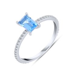 Prsteň  zo striebra s kameňmi Topás SWISS BLUE, SYN ZIRKÓN 5A- BIELY